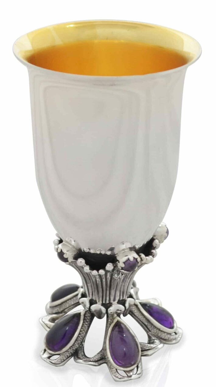 Elevated Kiddush Cup with Amethyst Inlaid Base