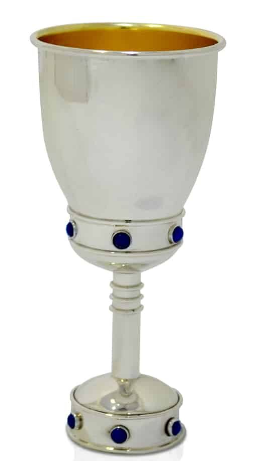 One of A Kind Kiddush Cup with Shiny Lapis Stones