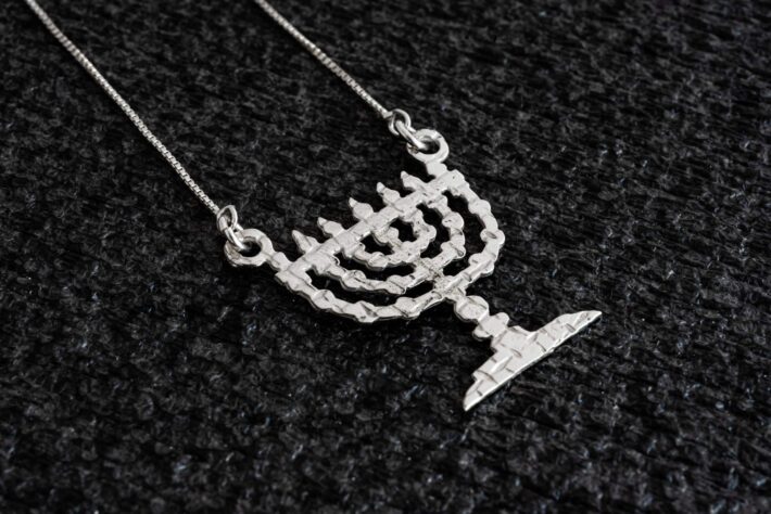 Sterling Silver Menorah-Shaped Necklace