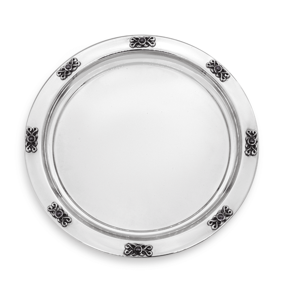 Round Large Silver Plate for Liquors with Amethyst