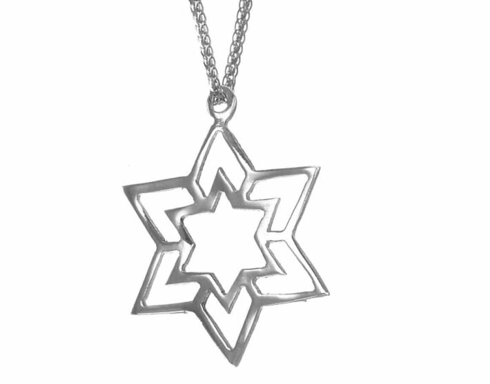 Double-Hollow Star of David Silver Necklace