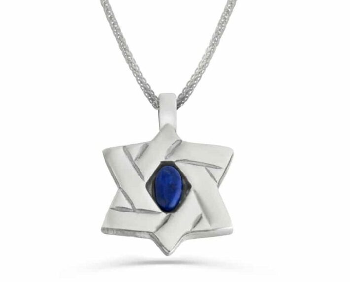 Modern Sterling Silver Necklace with Lapis Stones