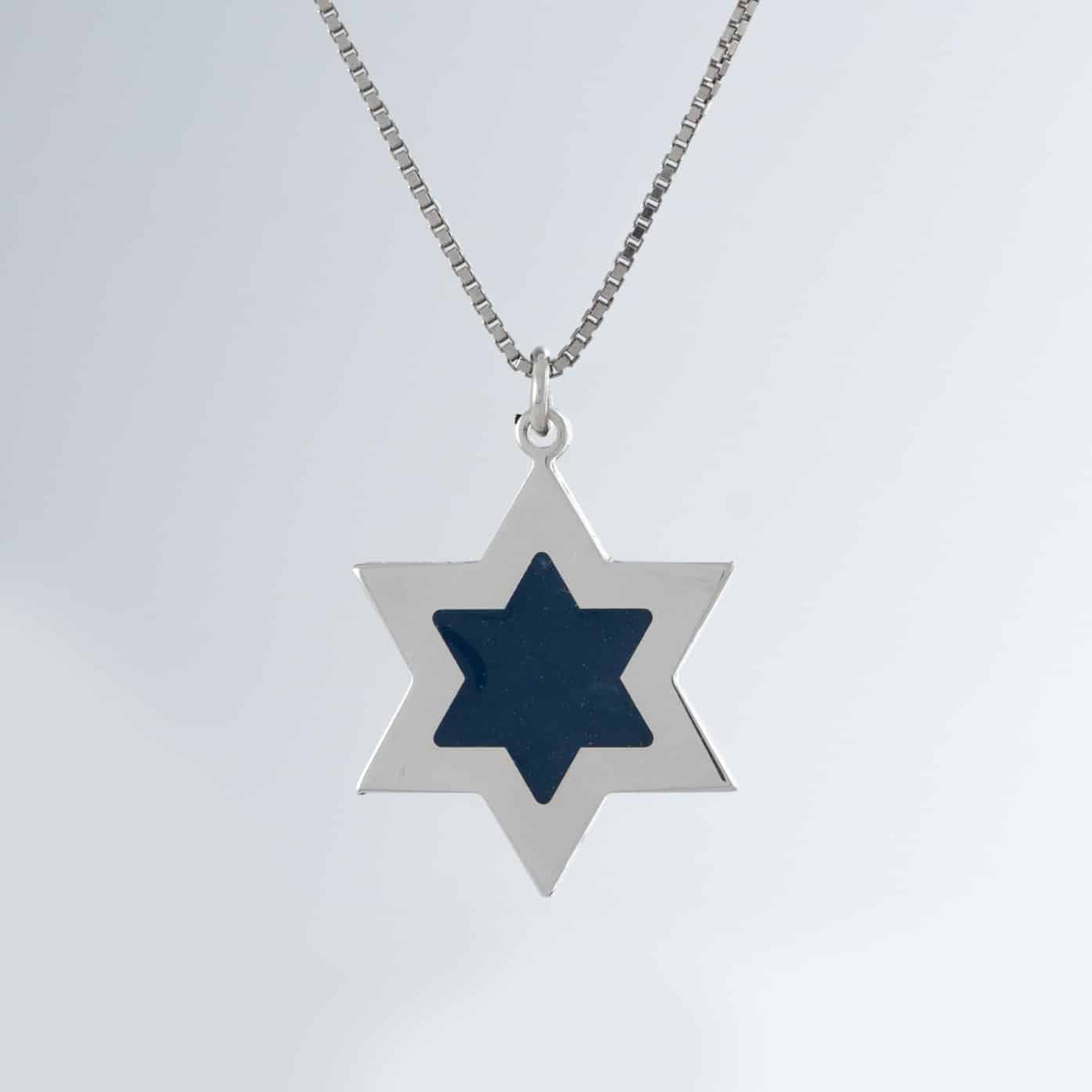 Double-Star of David Silver Enameled Necklace