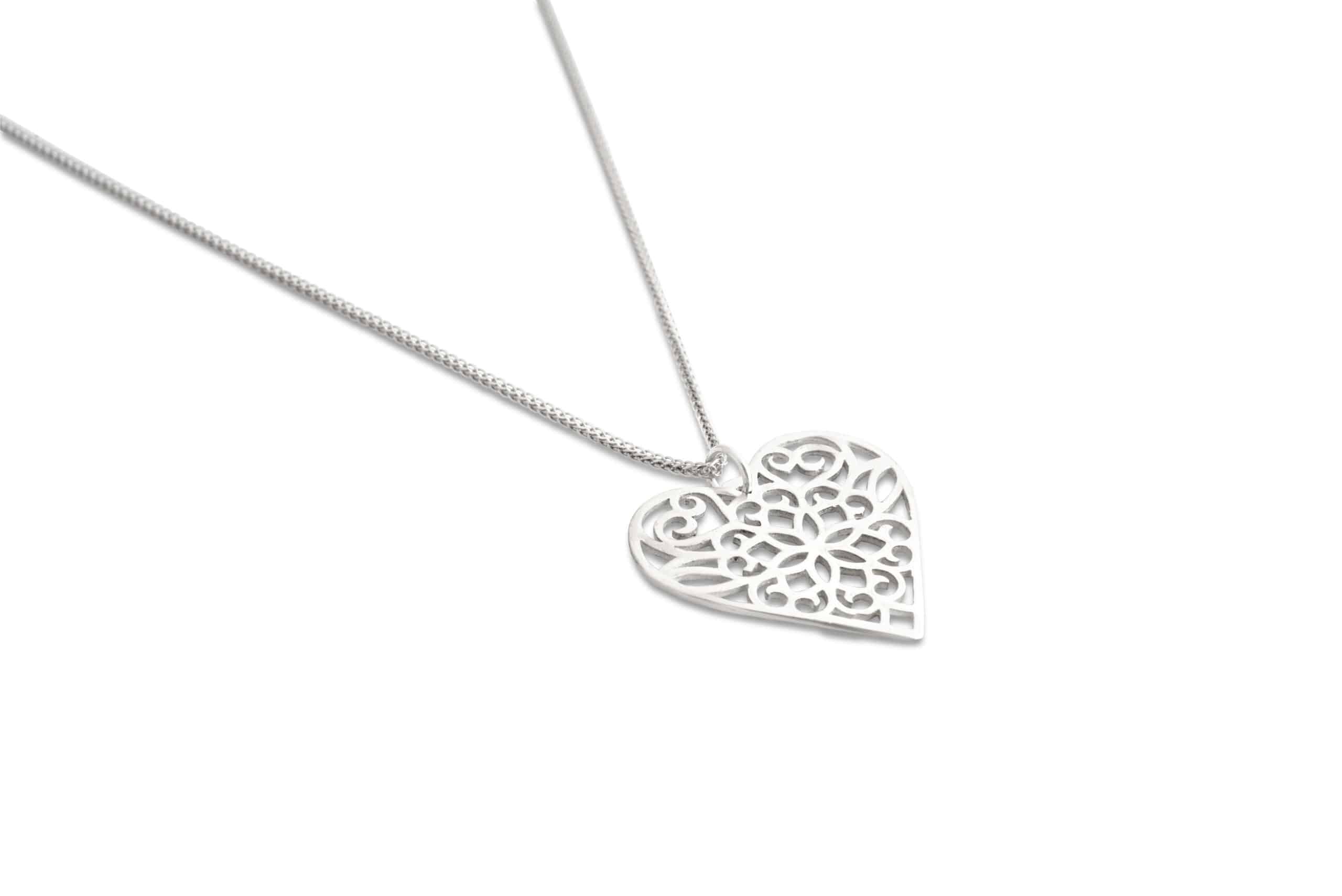 Sterling Silver Heart Filigree Necklace