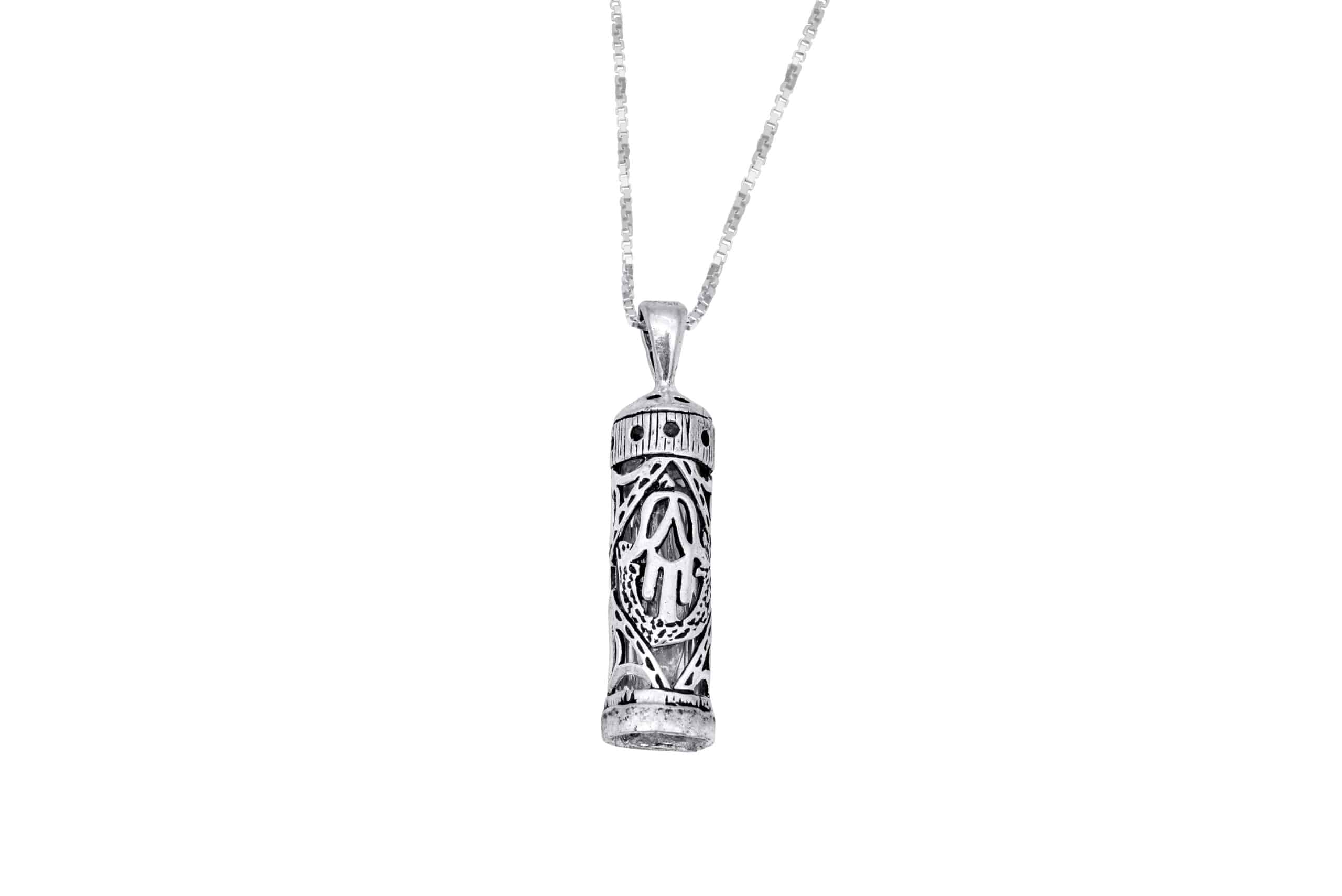 Mezuzah Silver Pendant with Hamsa Symbol