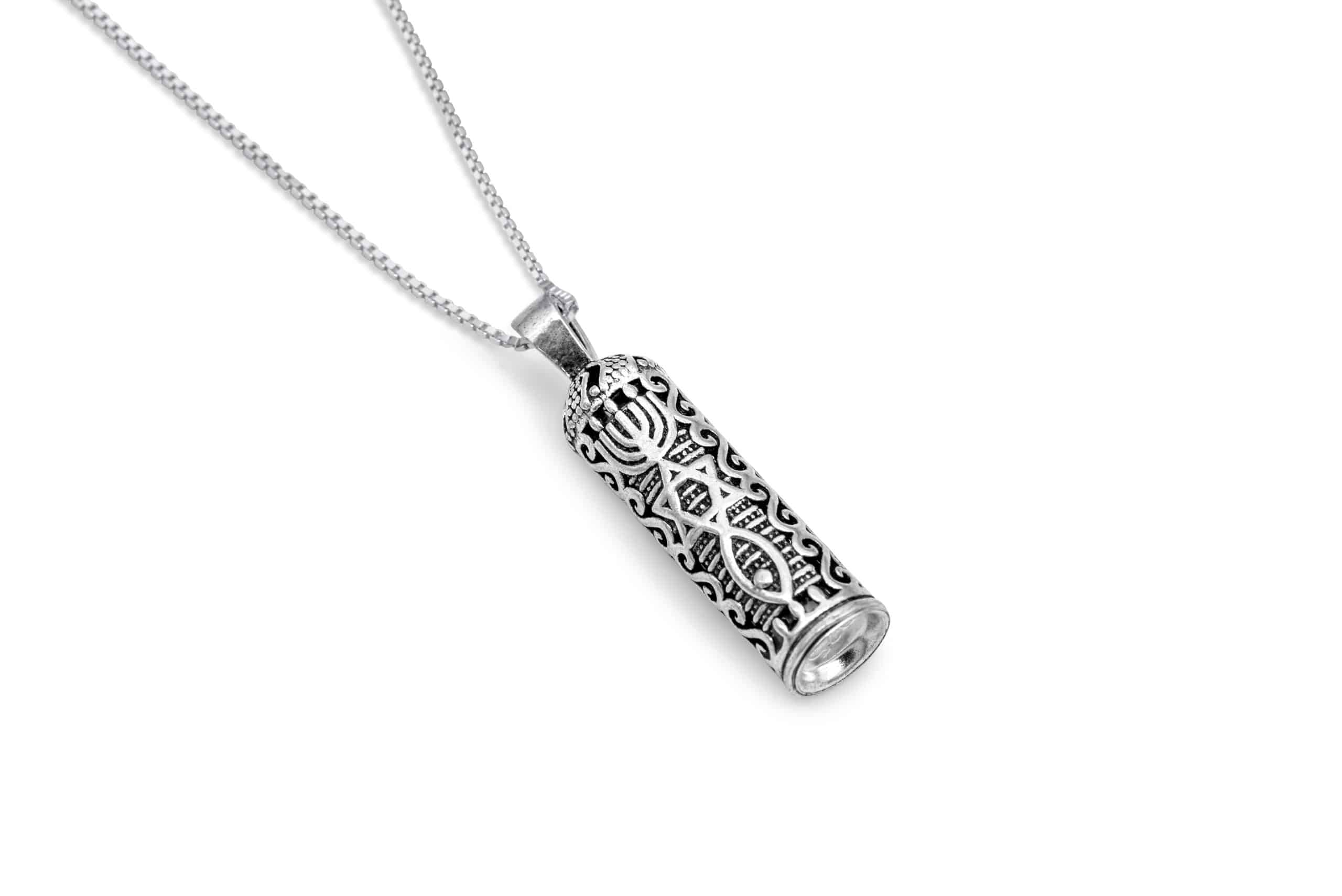 Mezuzah Silver Pendant with Symbols from Judaism