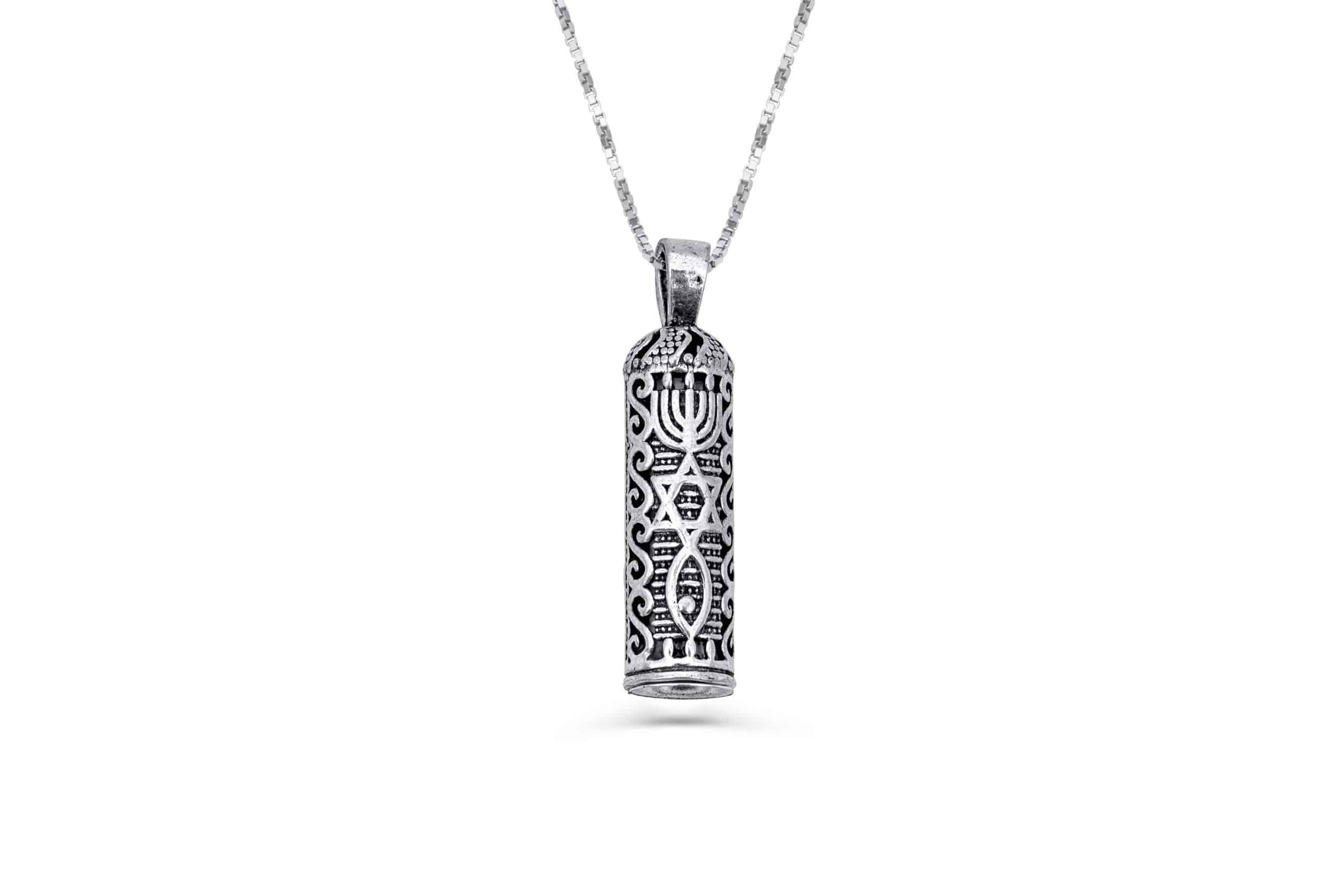 Mezuzah Silver Pendant with Symbols from Judaism