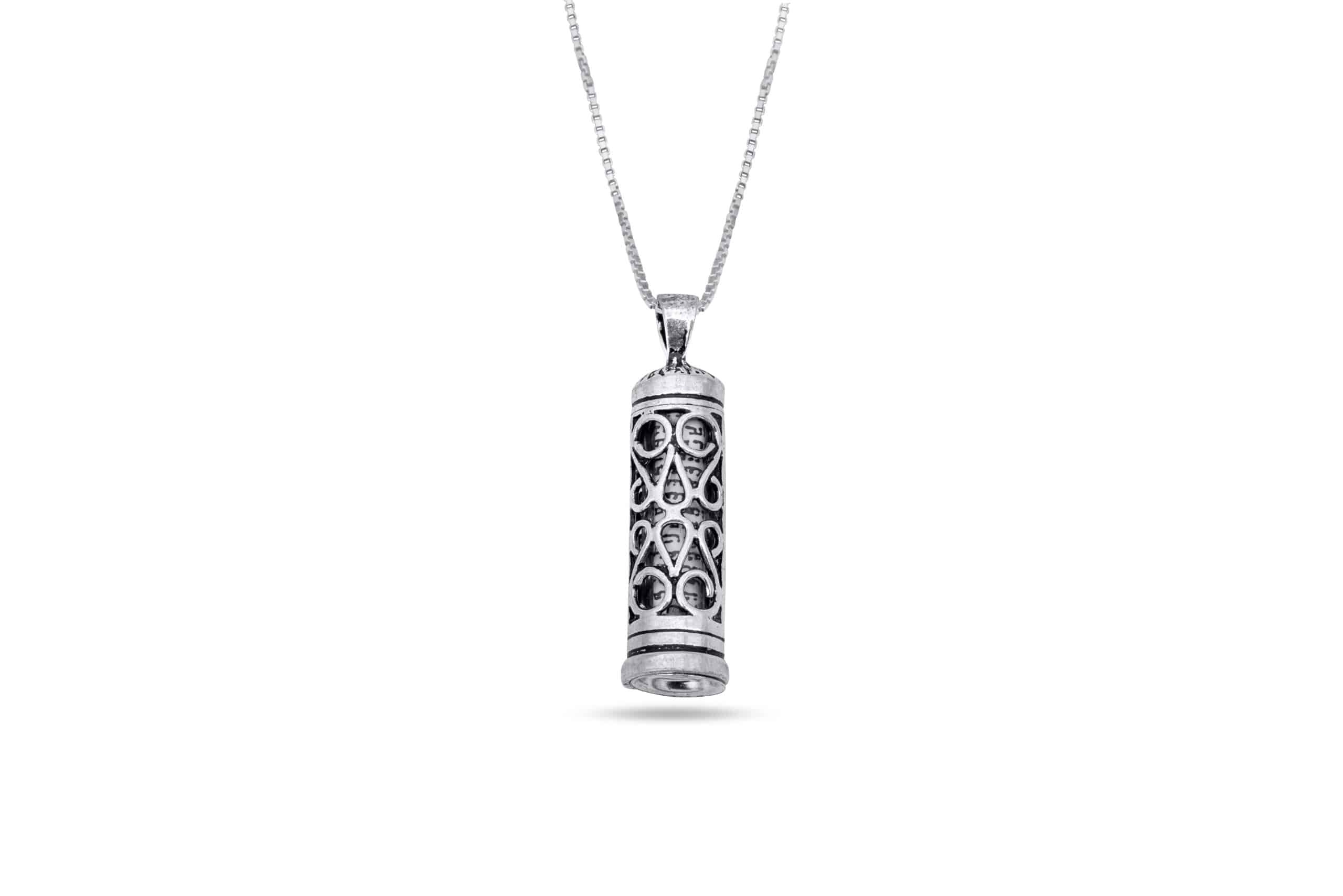 Sterling Silver Mezuzah Pendant with Filigree Decorations