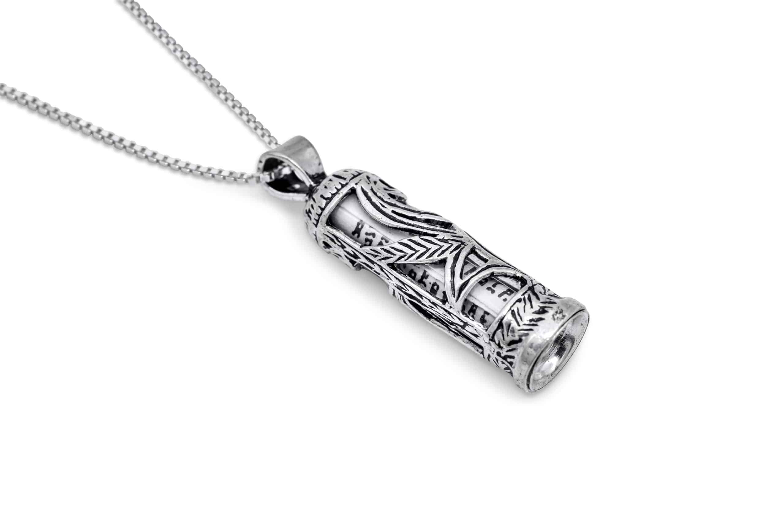 Sterling Silver Mezuzah Necklace with Wheat Elements
