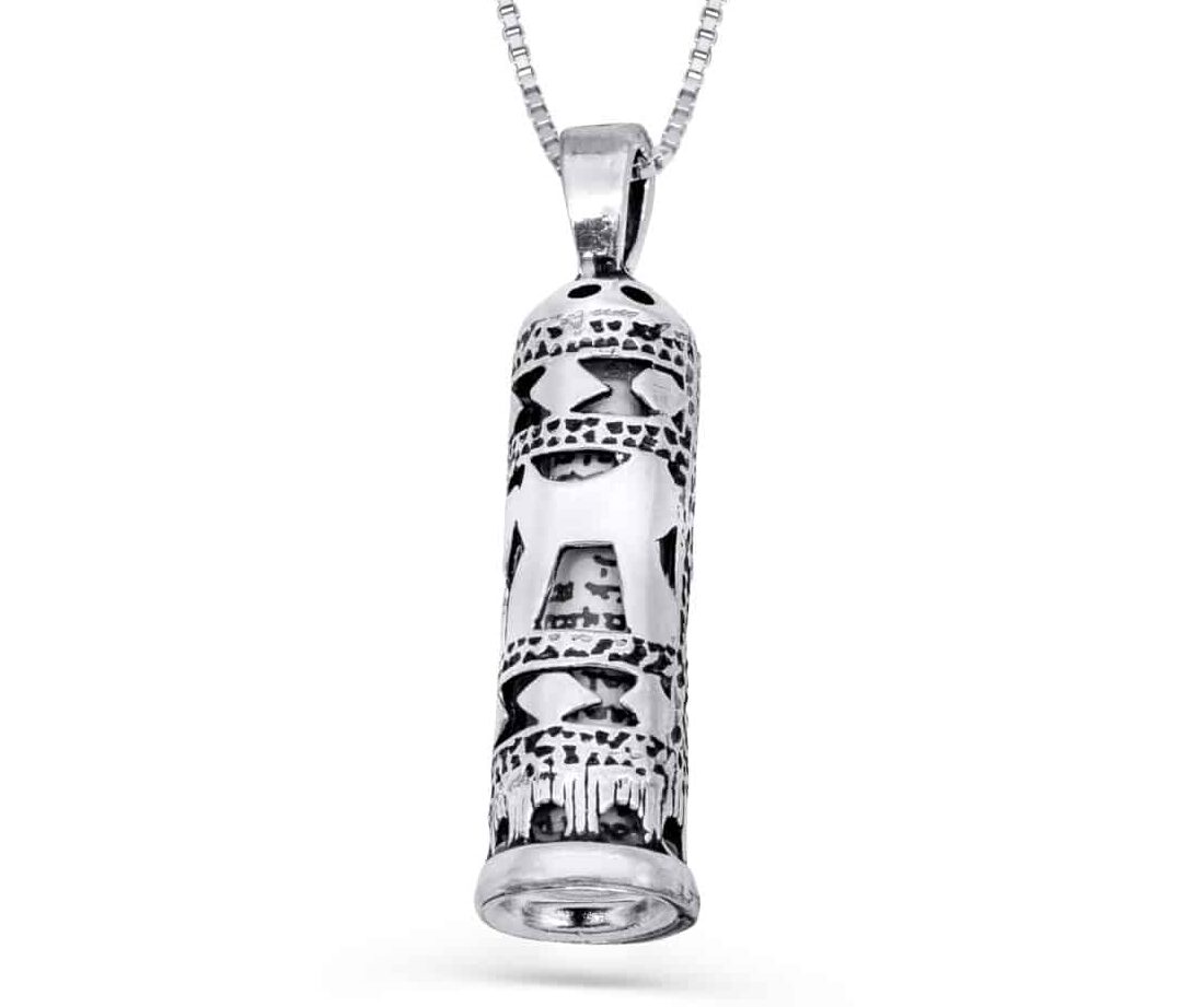 Sterling Silver Mezuzah Necklace with Chai