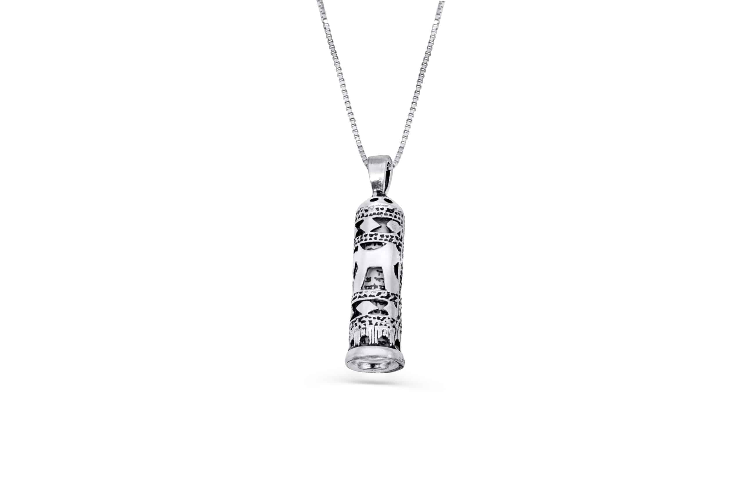 Sterling Silver Mezuzah Necklace with Chai