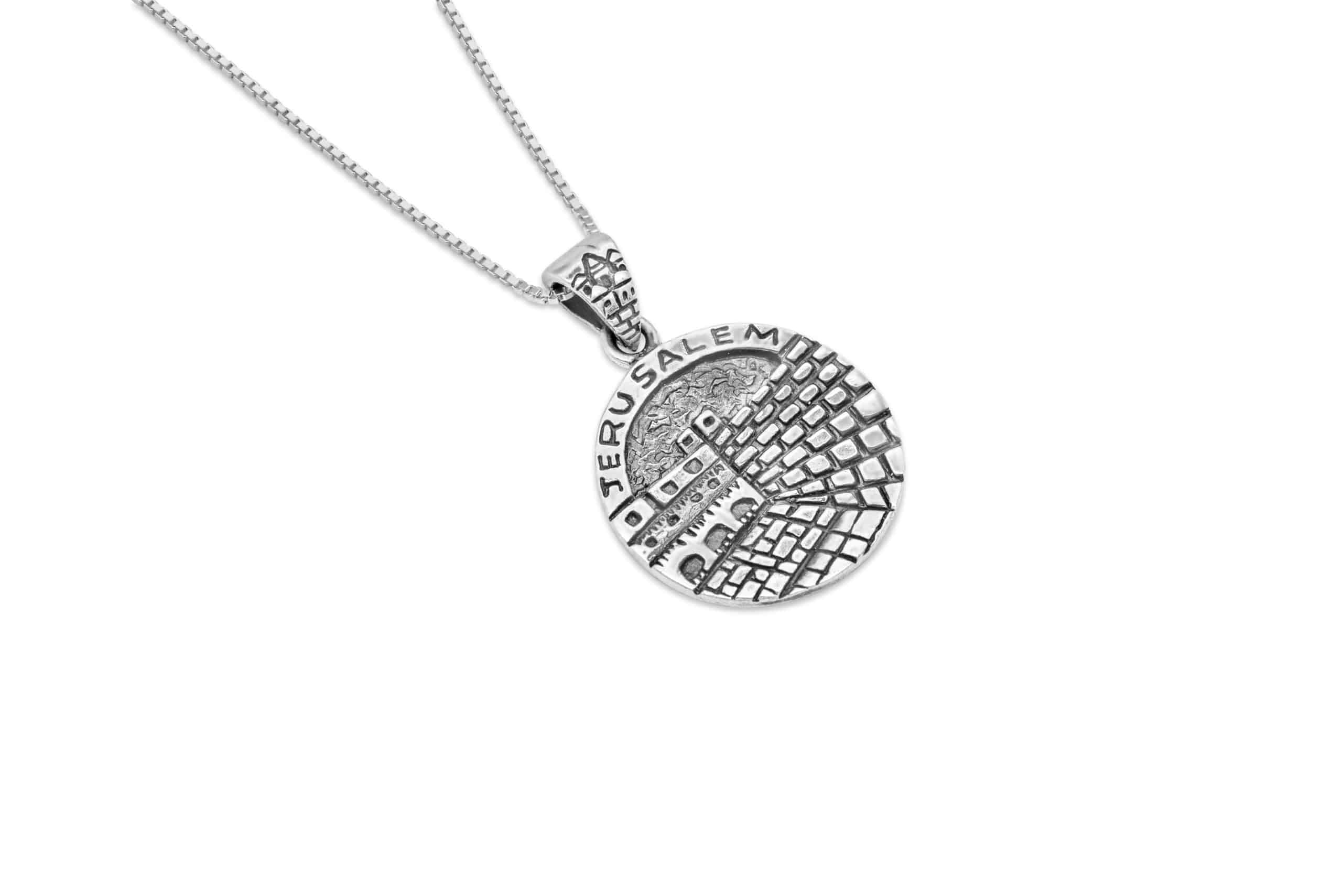 Circle Silver Necklace with Jerusalem Elements