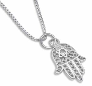 Small Hollow Hamsa and Star of David Necklace
