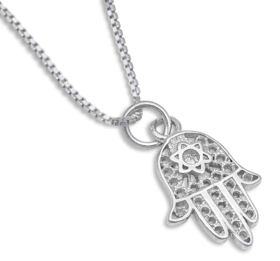 Small Hollow Hamsa and Star of David Necklace