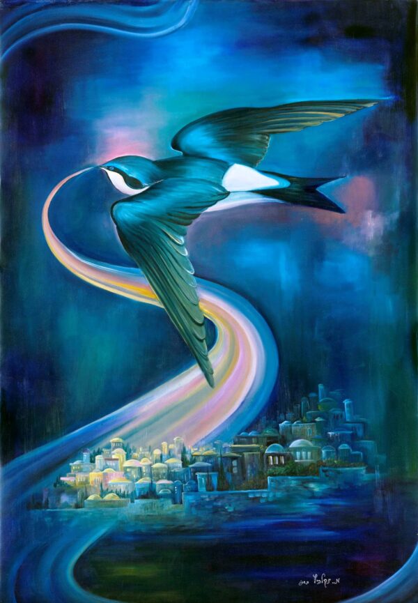 Beautiful Bird Over Jerusalem in Blue Print
