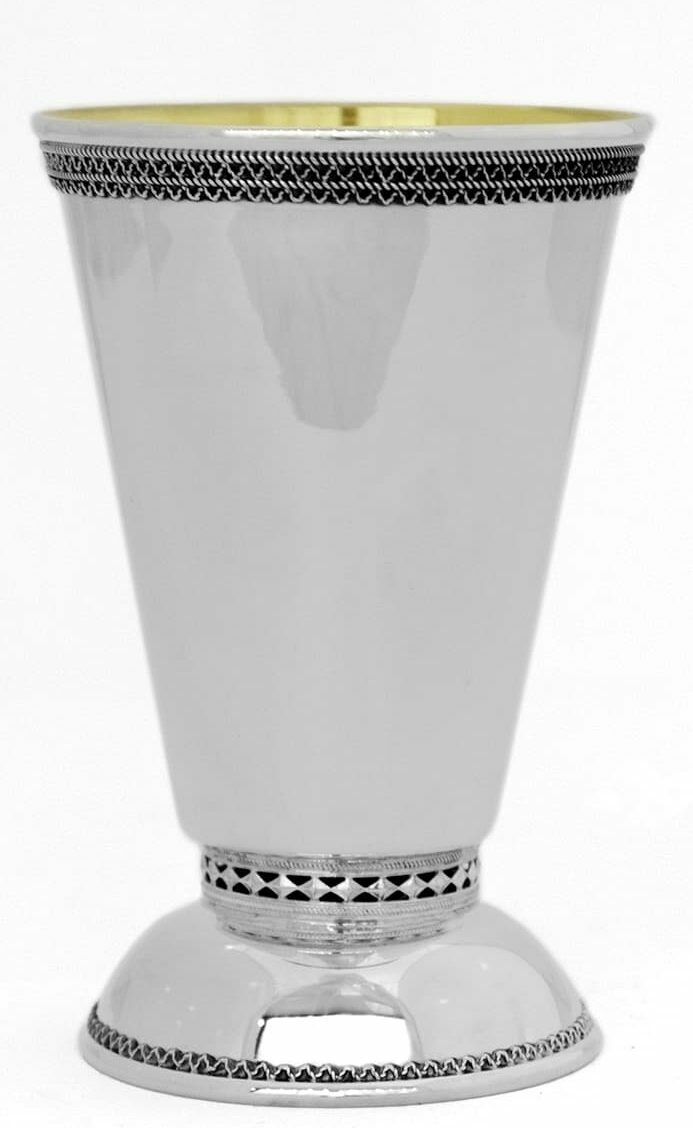 Geometric Silver Kiddush Cup with Filigree Rim