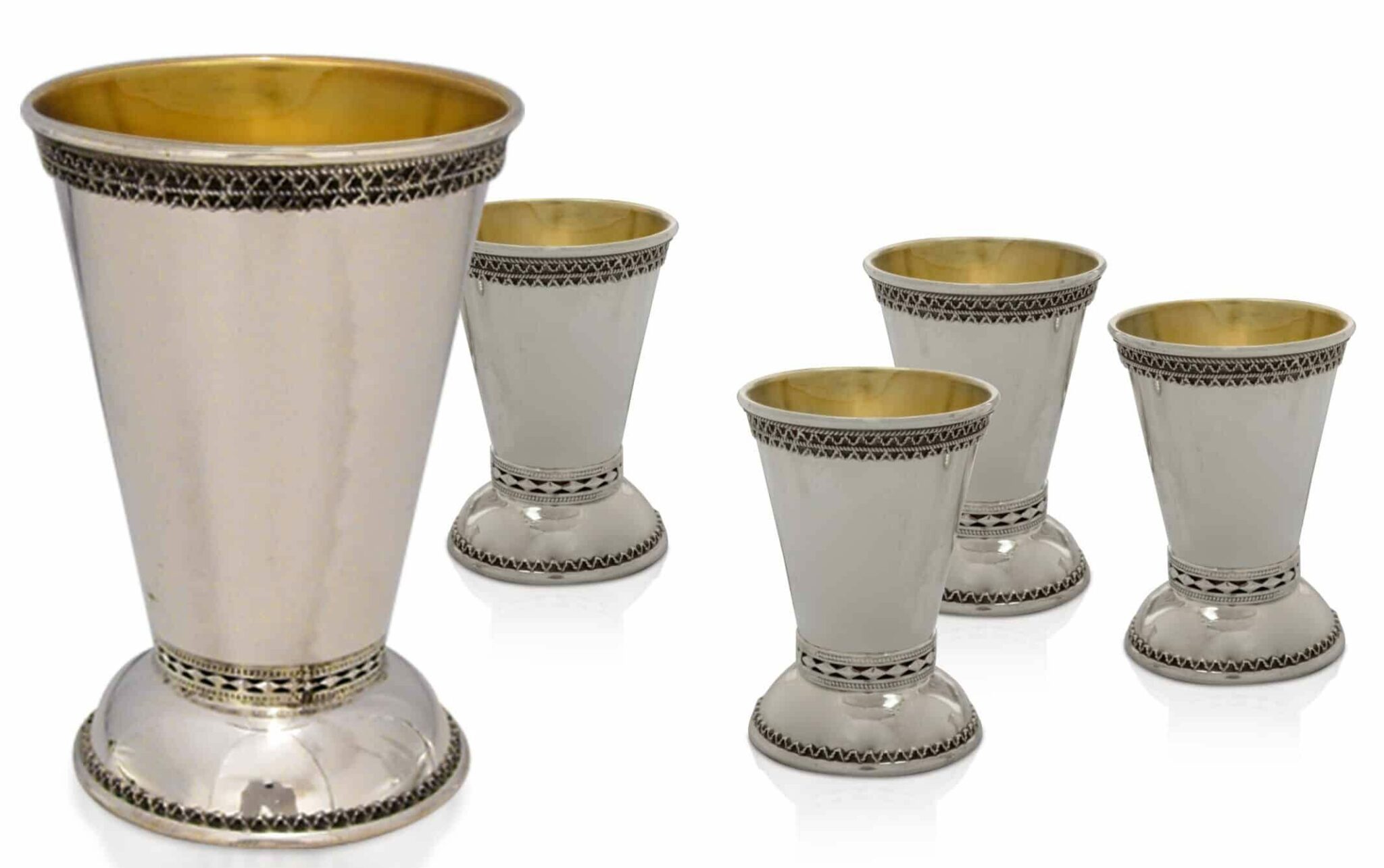Sterling Silver Traditional Kiddush Cup and 4 Small cups
