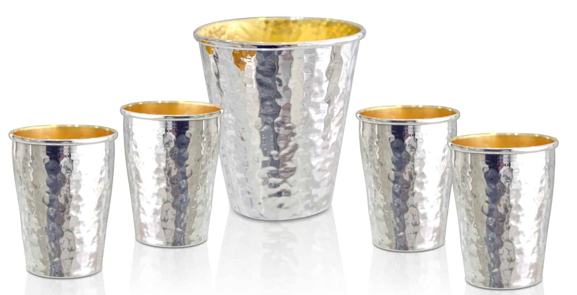 Classic Hammered Silver Kiddush Cup and Liquors Set