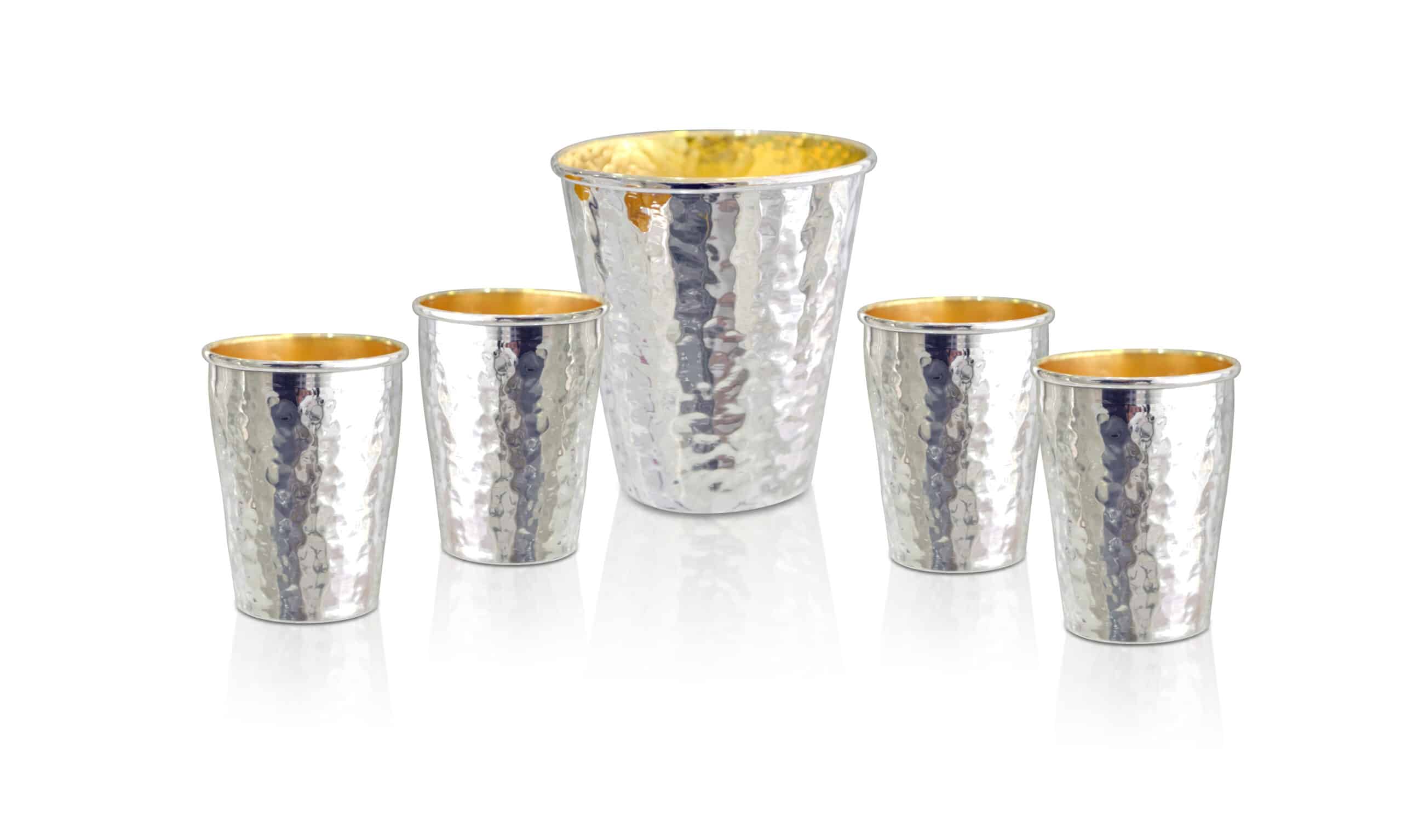 Classic Hammered Silver Kiddush Cup and Liquors Set