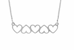 14k Gold Hollow  Horizontal Five Hearts Necklace
