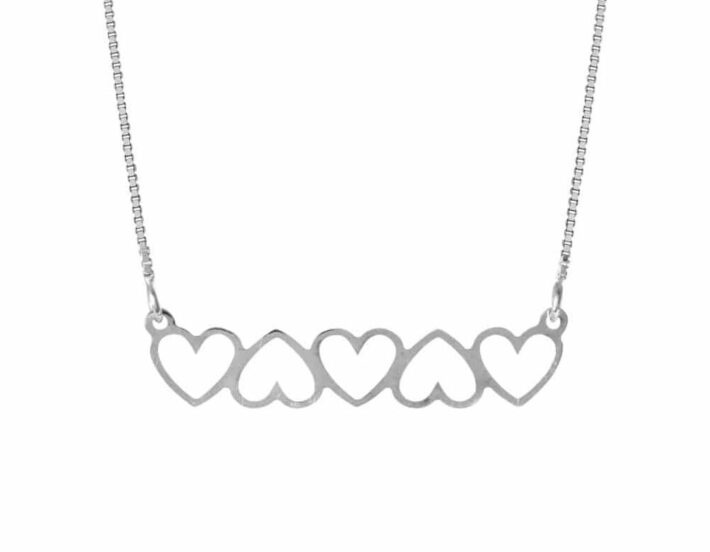 14k Gold Hollow  Horizontal Five Hearts Necklace