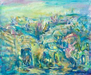 Blue Jerusalem Landscape Jewish Abstract Art