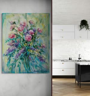 Red Roses Painting with Purple Orchid