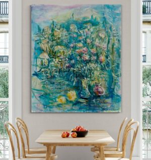 Jerusalem Old City Painting with Vase of Flowers
