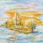Gold and light Blue David’s Tower Painting