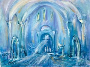 Blue Synagogue Jewish Prayer Painting