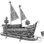 Luxurious Sterling Silver Sailboat Menorah with Dreidel and Havdalah Set