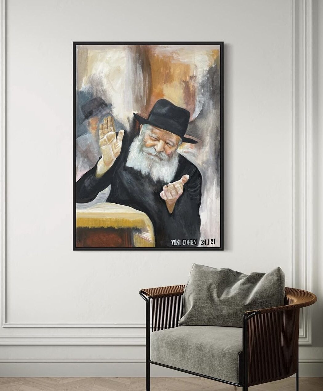 Rebbe’s Milobovitz Happiness in Brown Hues Acrylic Painting