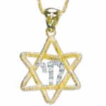 Small Diamond and Gold Star of David with Chai Pendant