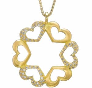 Large 14k Gold and Diamonds Star of David Pendant with 6 Hearts