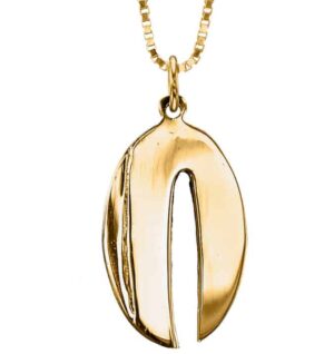 Mid Size 14K Gold Modern Oval Shape Chai Unisex Pendant