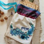 Unique Hand Velvet Embroidered Afikoman Bag with Flowers