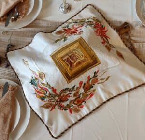 Giant Colourful Floral Hand Embroidered Shabbat Bread Cover