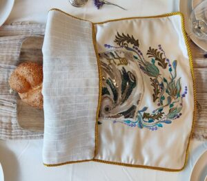 Multicolored Hand Embroidered Patterns Shabbat Challah Cover