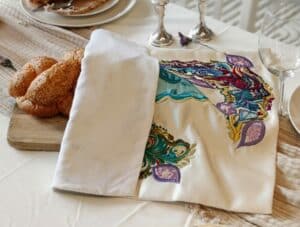 Giant Size Colourful Floral Hand Embroidered Shabbat Bread Cover