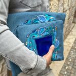 Blue Woven Velvet Fabric Tallit And Tefillin Bag Set For Bar Mitzvah