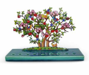 Kids Colourful Tree Of Life Hanukkah Menorah Nature Inspired