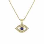 Classic Diamond and Solid Gold Evil Eye Necklace With Sapphire