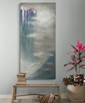 Vertical Shape Blue and Gray Splitting of the Sea Original  Painting