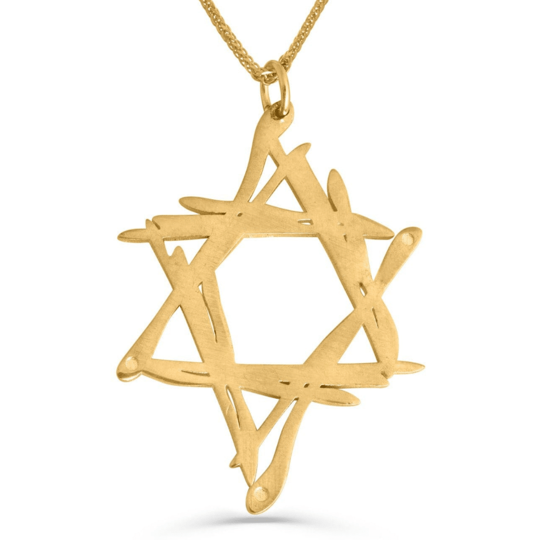 14K Yellow Gold Free Style Art Star Necklace
