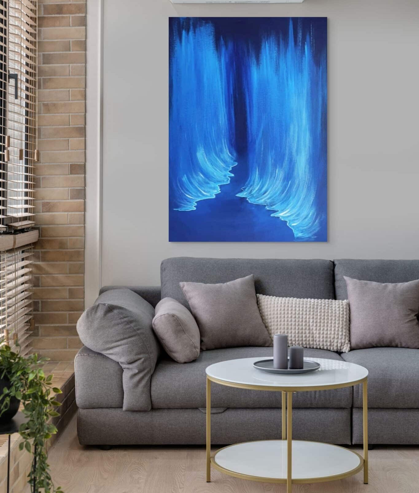 Modern and Abstract Shiny Blue Splitting of the Red Sea Painting
