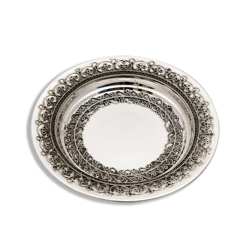 Yemenite Filigree Kiddush Plate Handcrafted Sterling Silver