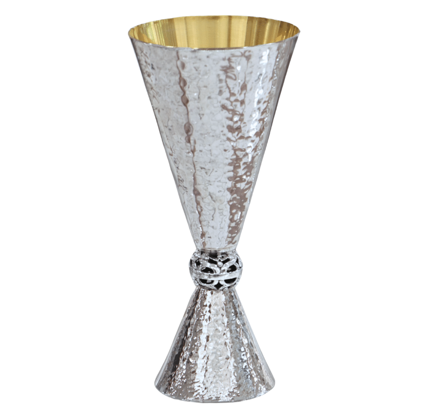 Large Designer Silver Brushed Kiddush Cup – Contemporary Style