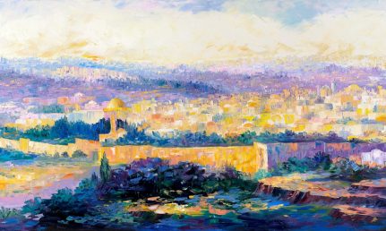 Purplish Painting Print of Old City of Jerusalem